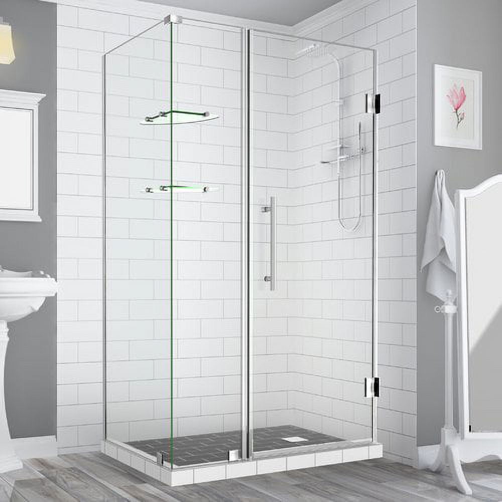 72 x 45 x 32.38 in. Bromley GS Frameless Corner Hinged Shower Enclosure with Glass Shelves, Stainless Steel