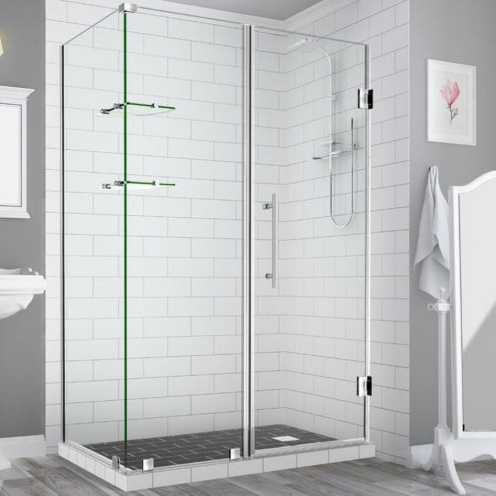 72 x 73 x 36.38 in. Bromley GS Frameless Corner Hinged Shower Enclosure with Glass Shelves, Stainless Steel