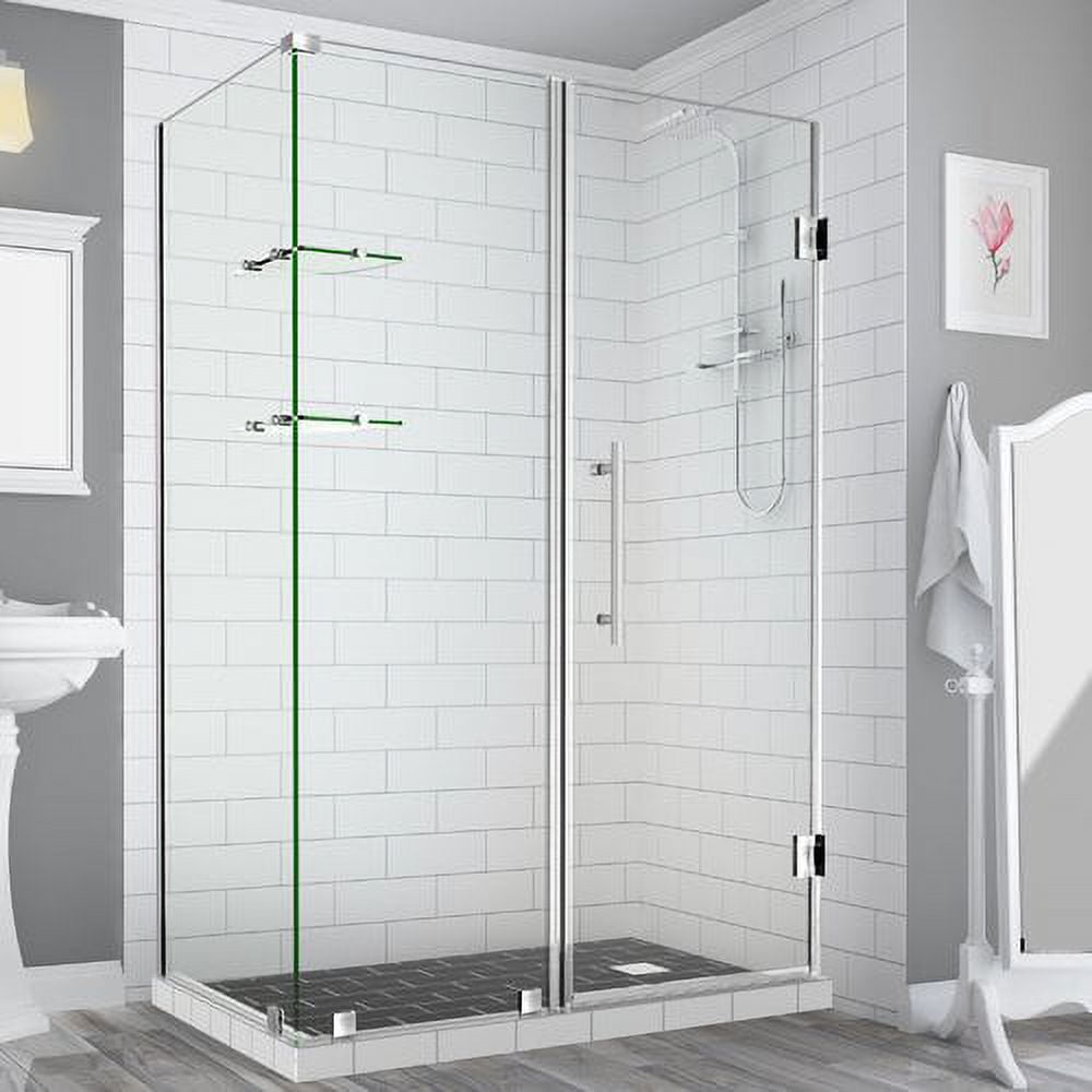 72 x 74 x 32.38 in. Bromley GS Frameless Corner Hinged Shower Enclosure with Glass Shelves, Stainless Steel