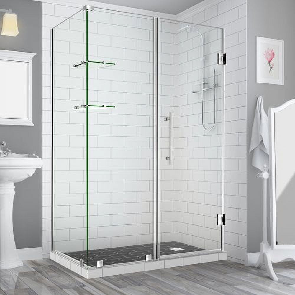 72 x 74 x 30.38 in. Bromley GS Frameless Corner Hinged Shower Enclosure with Glass Shelves, Stainless Steel
