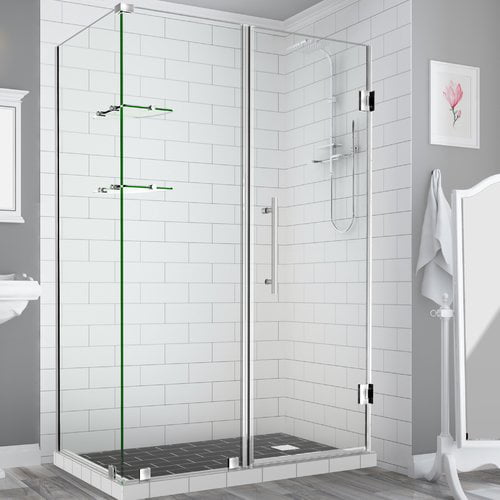 72 x 76 x 30.38 in. Bromley GS Frameless Corner Hinged Shower Enclosure with Glass Shelves, Stainless Steel