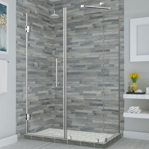 72 x 42 x 30.38 in. Bromley Frameless Corner Hinged Shower Enclosure, Stainless Steel