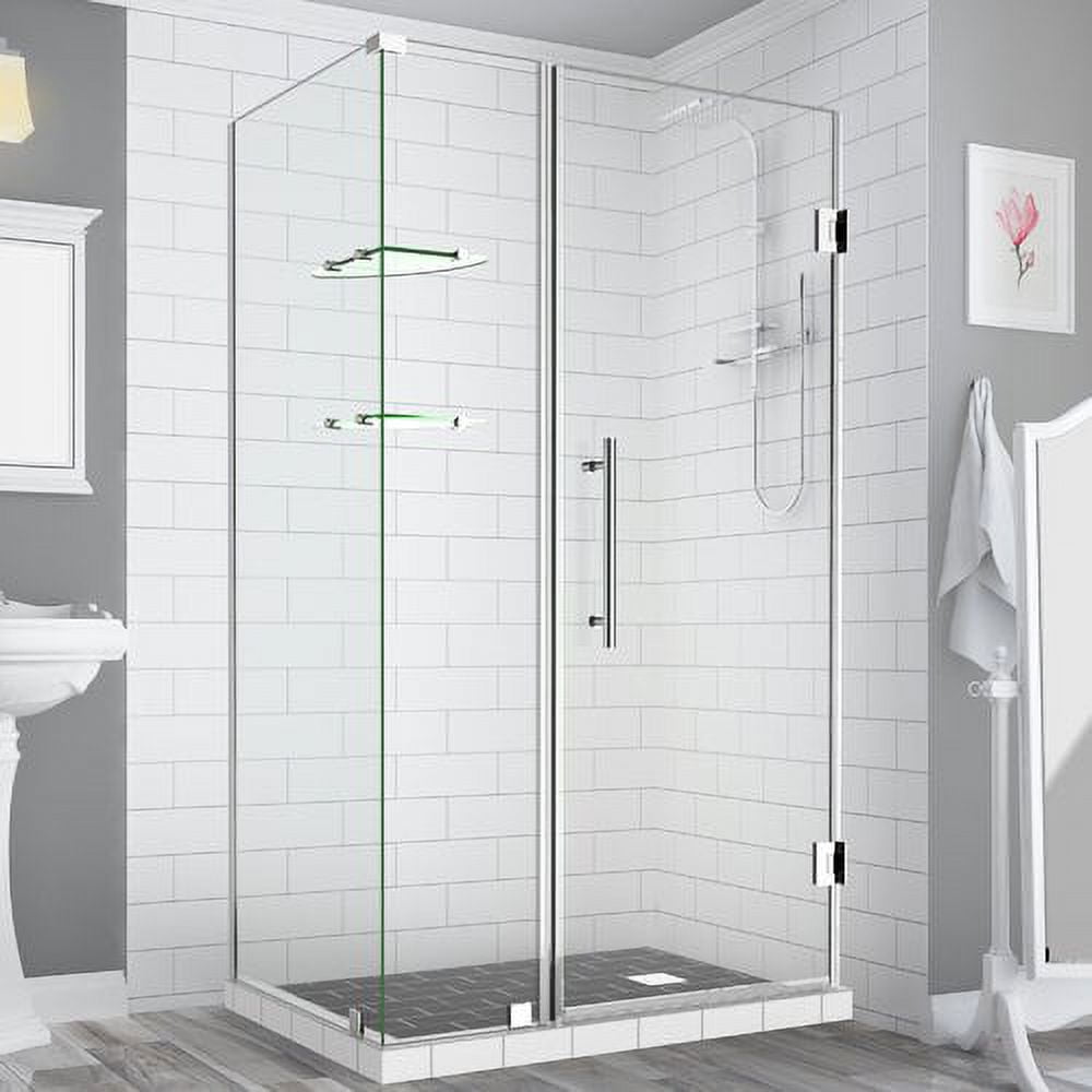 72 x 57 x 34.38 in. Bromley GS Frameless Corner Hinged Shower Enclosure with Glass Shelves, Chrome