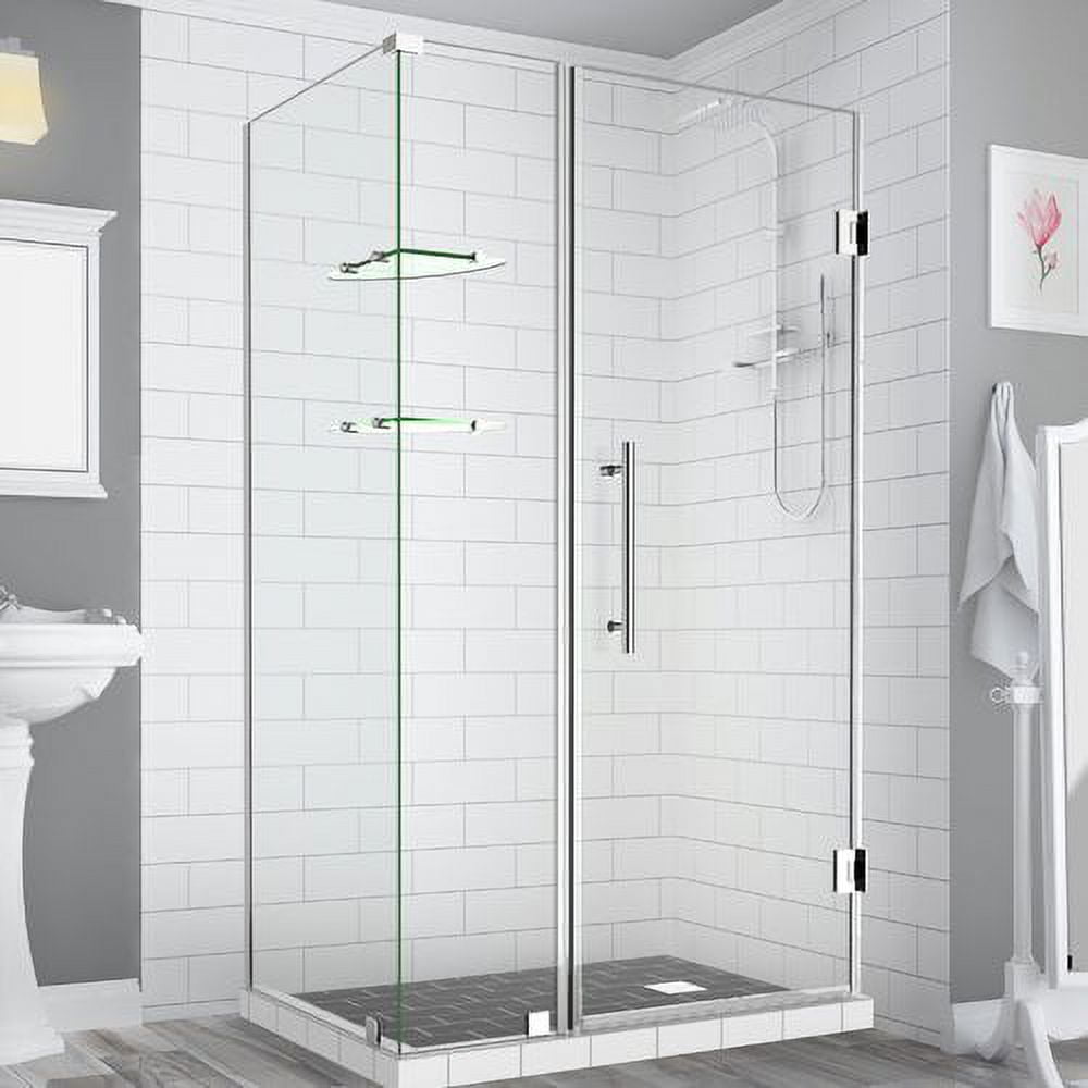 72 x 57 x 36.38 in. Bromley GS Frameless Corner Hinged Shower Enclosure with Glass Shelves, Chrome