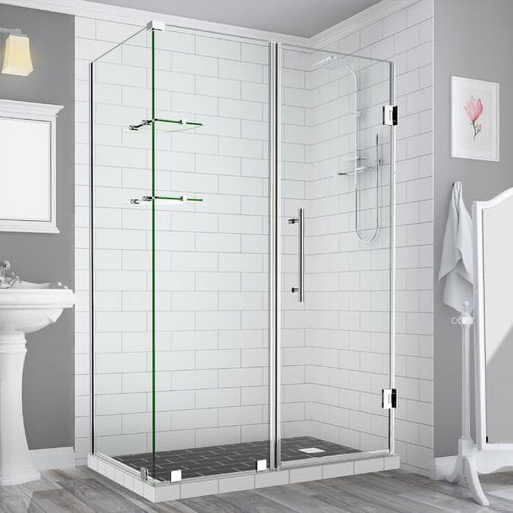 72 x 58 x 32.38 in. Bromley GS Frameless Corner Hinged Shower Enclosure with Glass Shelves, Chrome