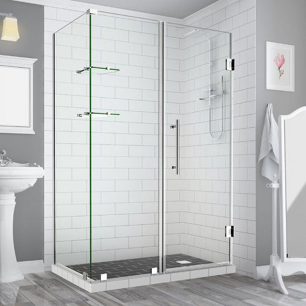 72 x 58 x 30.38 in. Bromley GS Frameless Corner Hinged Shower Enclosure with Glass Shelves, Chrome