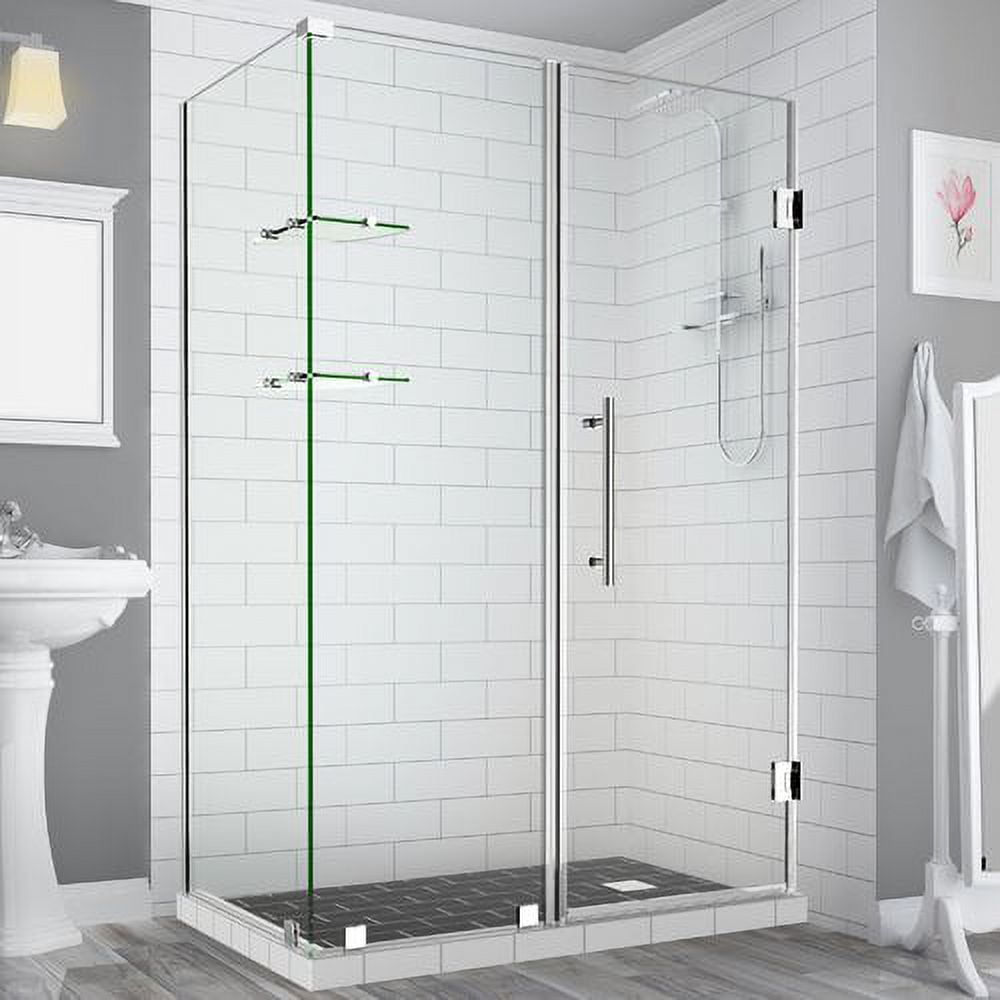 72 x 58 x 32.38 in. Bromley GS Frameless Corner Hinged Shower Enclosure with Glass Shelves, Chrome
