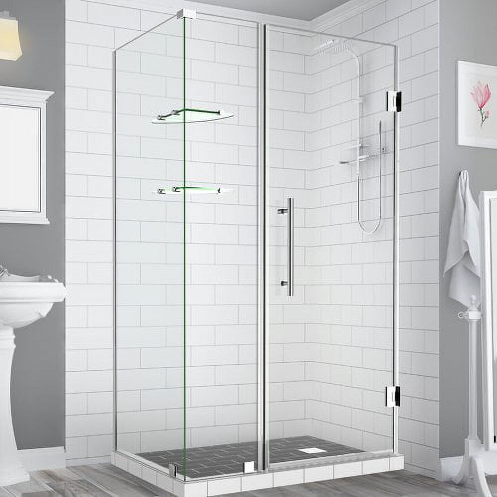 72 x 58 x 30.38 in. Bromley GS Frameless Corner Hinged Shower Enclosure with Glass Shelves, Chrome
