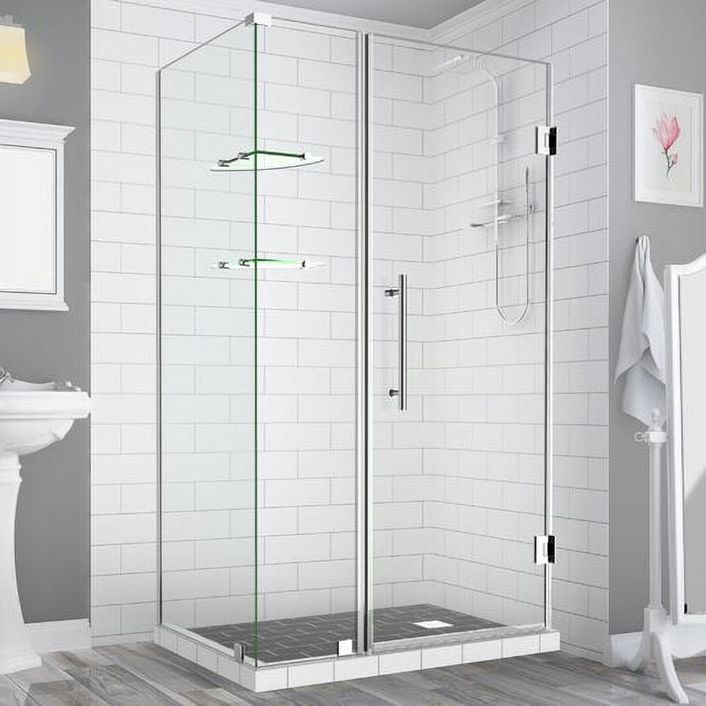 72 x 58 x 32.38 in. Bromley GS Frameless Corner Hinged Shower Enclosure with Glass Shelves, Chrome
