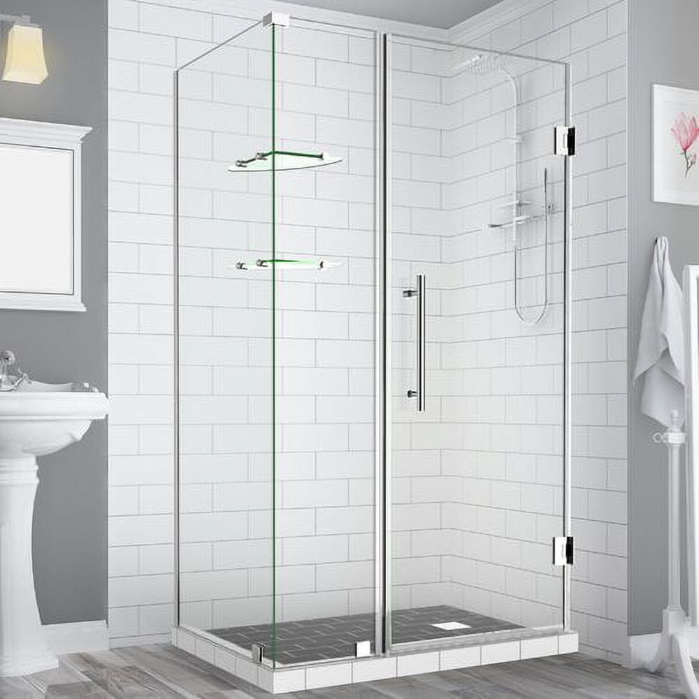 72 x 58 x 34.38 in. Bromley GS Frameless Corner Hinged Shower Enclosure with Glass Shelves, Chrome