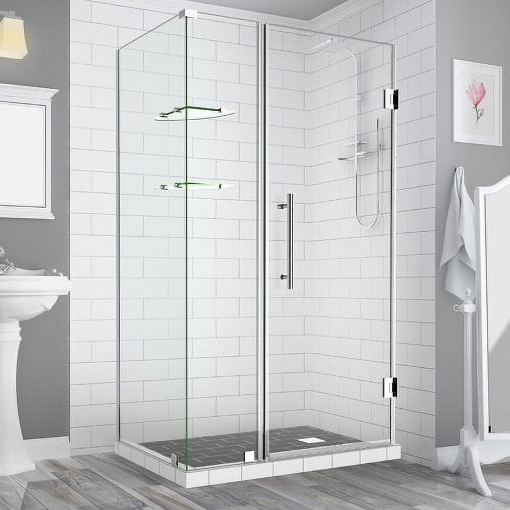 72 x 58 x 36.38 in. Bromley GS Frameless Corner Hinged Shower Enclosure with Glass Shelves, Chrome