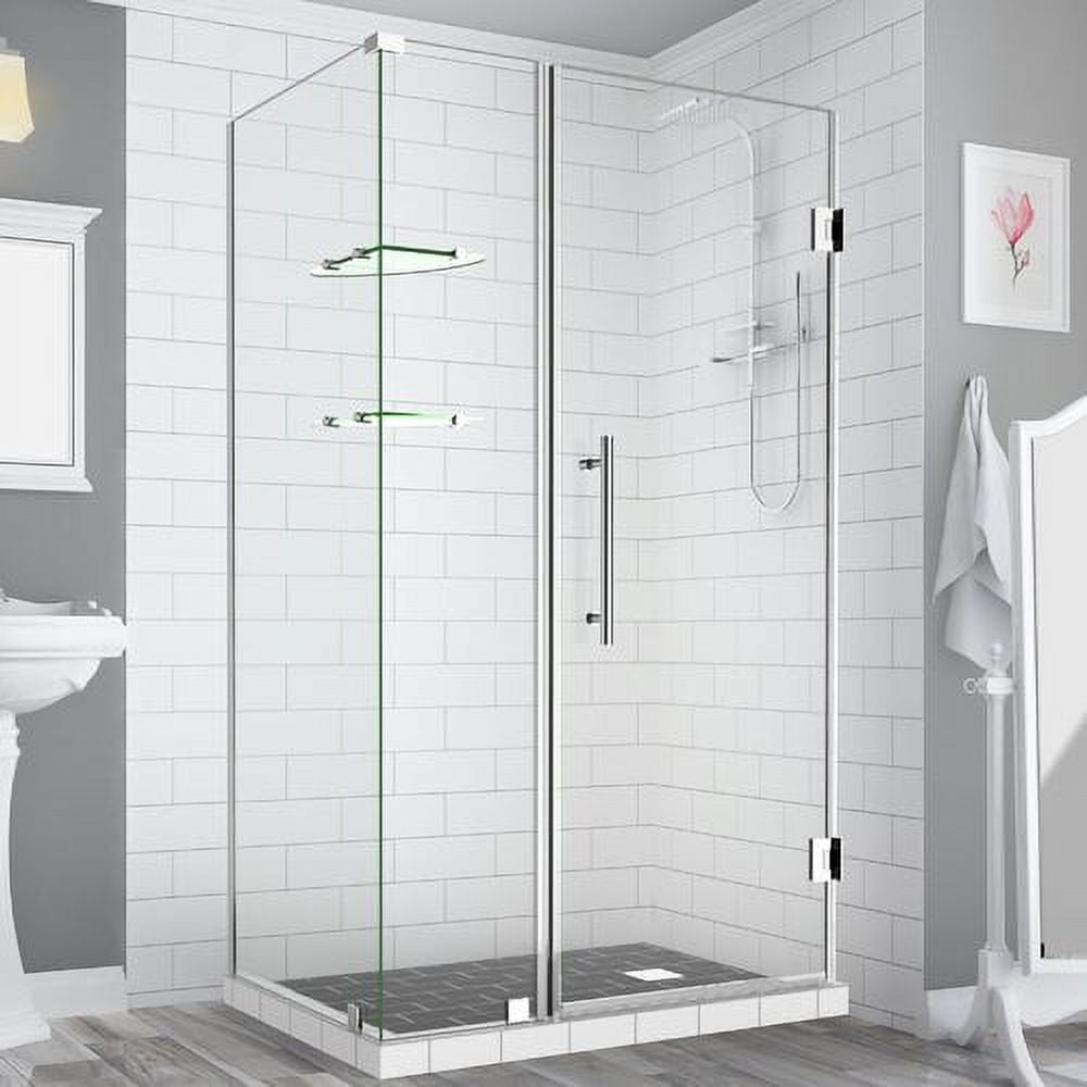 72 x 58 x 38.38 in. Bromley GS Frameless Corner Hinged Shower Enclosure with Glass Shelves, Chrome