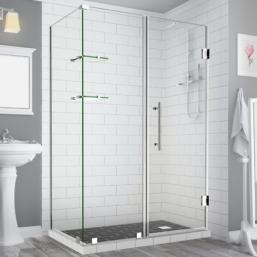 72 x 59 x 32.38 in. Bromley GS Frameless Corner Hinged Shower Enclosure with Glass Shelves, Chrome