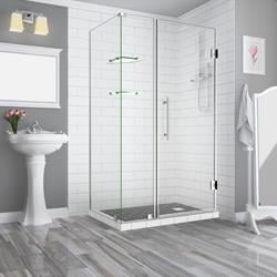 72 x 51 x 34.38 in. Bromley GS Frameless Corner Hinged Shower Enclosure with Glass Shelves, Stainless Steel