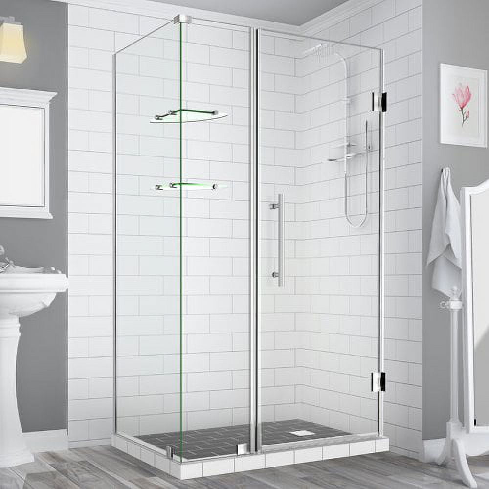 72 x 52 x 36.38 in. Bromley GS Frameless Corner Hinged Shower Enclosure with Glass Shelves, Stainless Steel