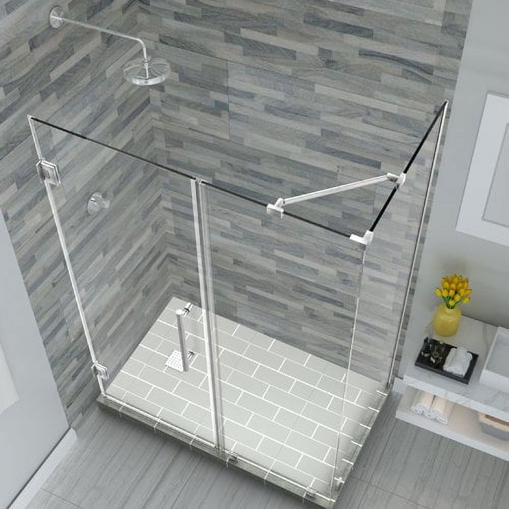 72 x 48.25-49.25 x 30.375 in. Bromley Frameless Corner Hinged Shower Enclosure - Stainless Steel