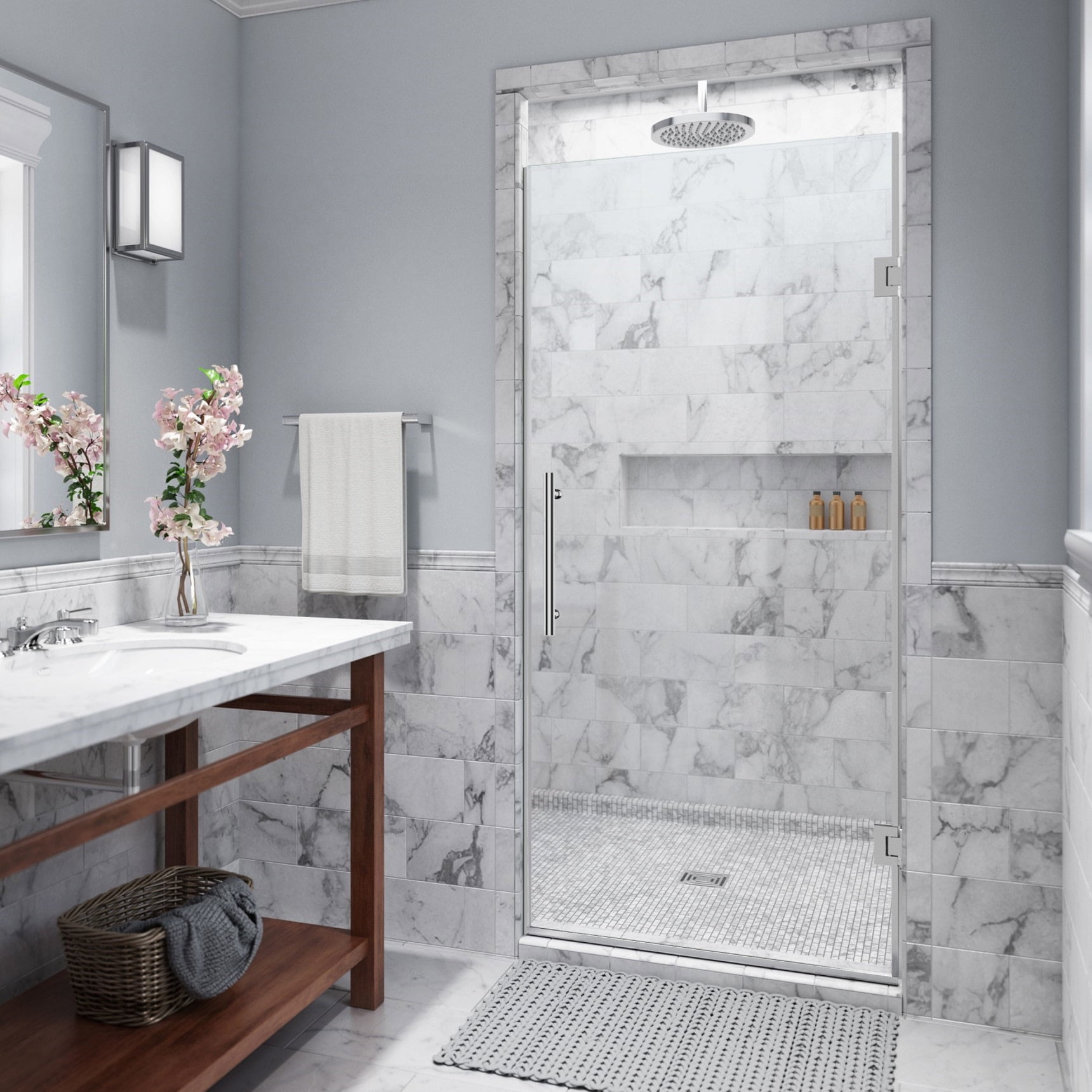 Kinkade Frameless Hinged Shower Door - Chrome - 72 x 32.75-33.25 in.