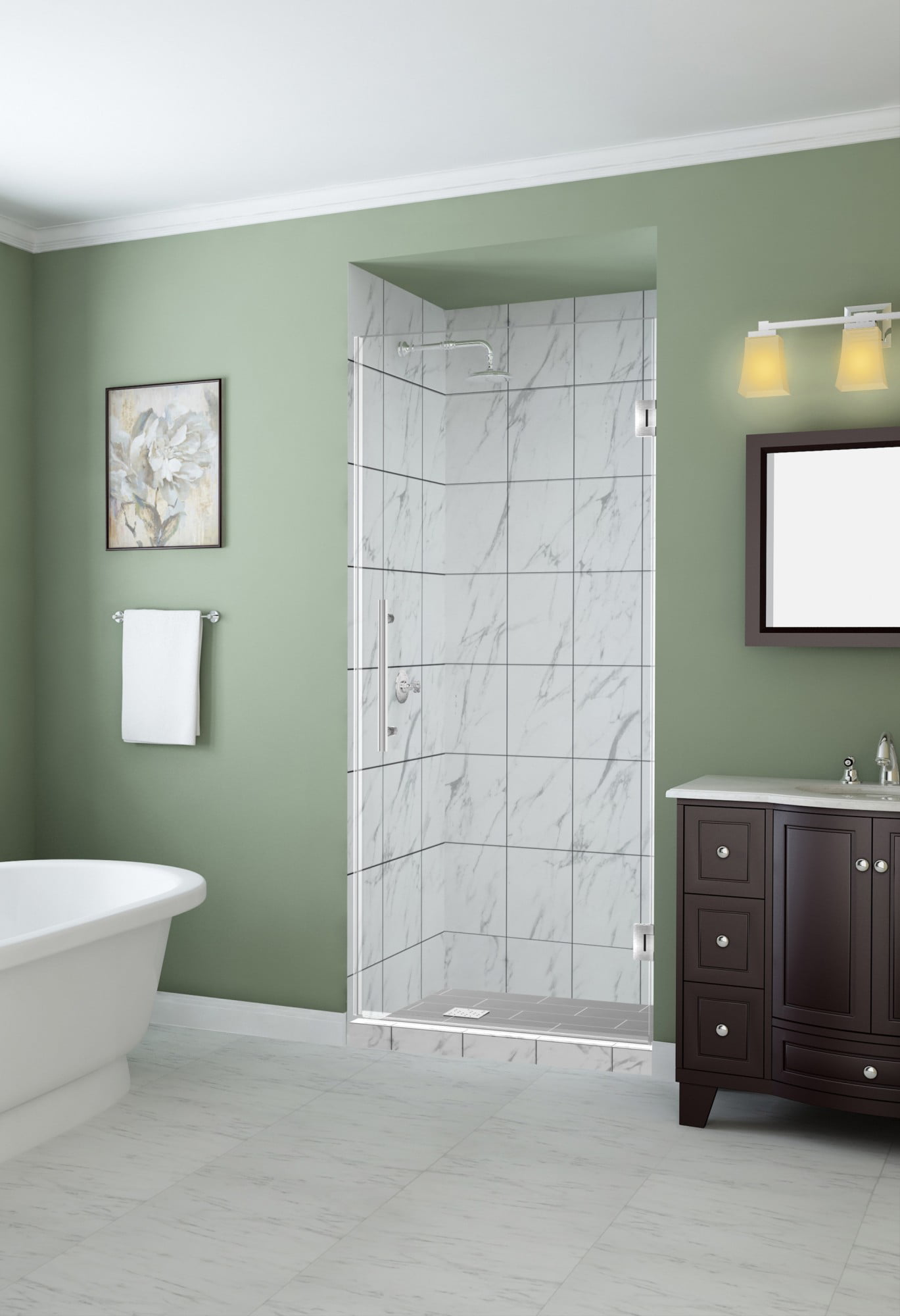 SDR997EZ-SS-30-10 72 x 29.75-30.25 x 0.375 in. Kinkade Frameless Hinged Shower Door - Stainless Steel
