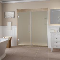SDR960F-SS-6434-10 72 x 63.25-64.25 x 0.375 in. Belmore Frameless Hinged Shower Door with Frosted Glass & Glass Shelves - Stainless Steel
