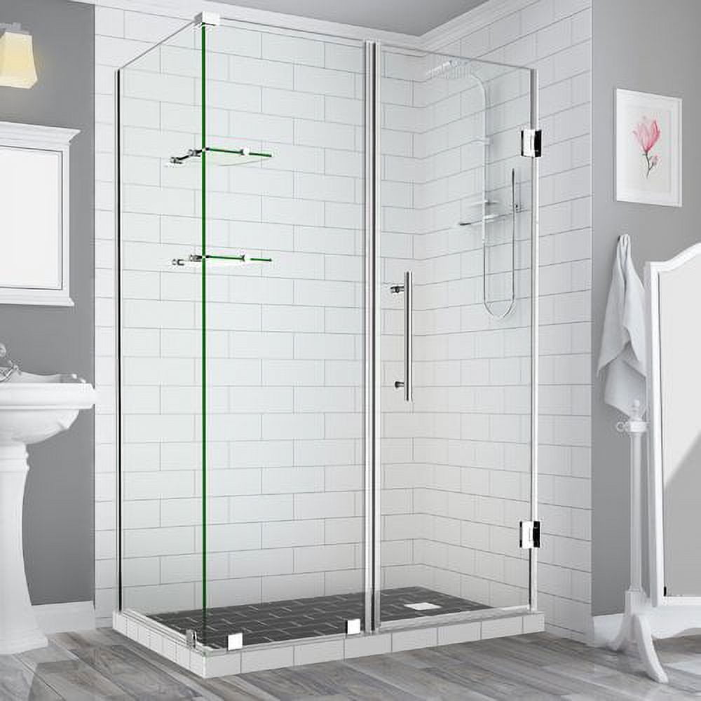 72 59.25 to 60.25 x 36.375 in. BromleyGS Frameless Corner Hinged Shower Enclosure with Glass Shelves - Chrome