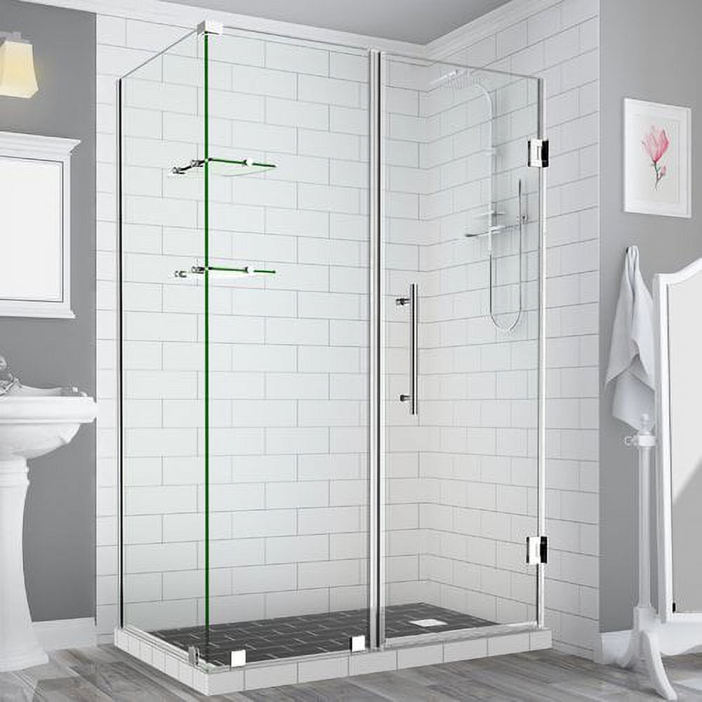 72 60.25 to 61.25 x 38.375 in. BromleyGS Frameless Corner Hinged Shower Enclosure with Glass Shelves - Chrome