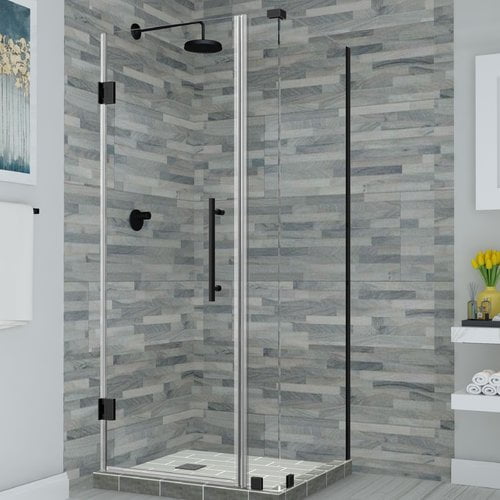 Bromley Frameless Corner Hinged Shower Enclosure - Oil Rubbed Bronze - 72 x 28.25-29.25 x 34.375 in.