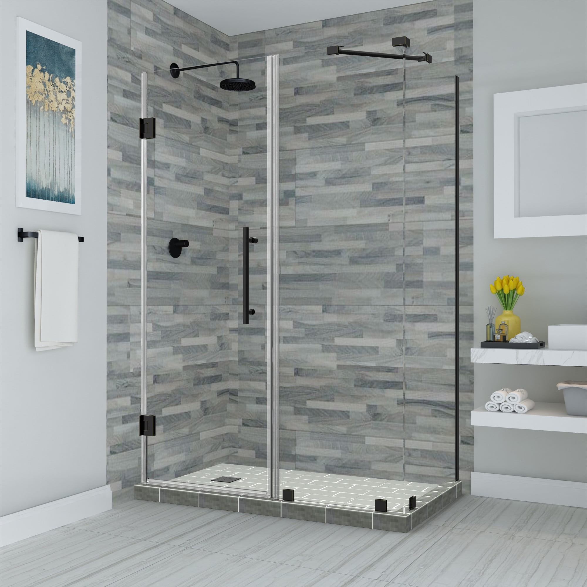 Bromley Frameless Corner Hinged Shower Enclosure - Oil Rubbed Bronze