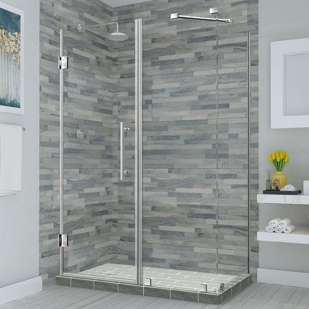 72 x 52.25-53.25 x 30.375 in. Bromley Frameless Corner Hinged Shower Enclosure - Stainless Steel