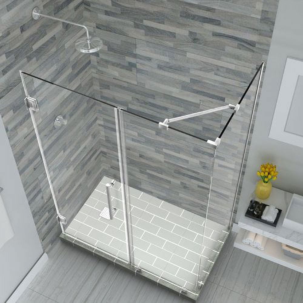 72 x 55.25-56.25 x 30.375 in. Bromley Frameless Corner Hinged Shower Enclosure - Stainless Steel