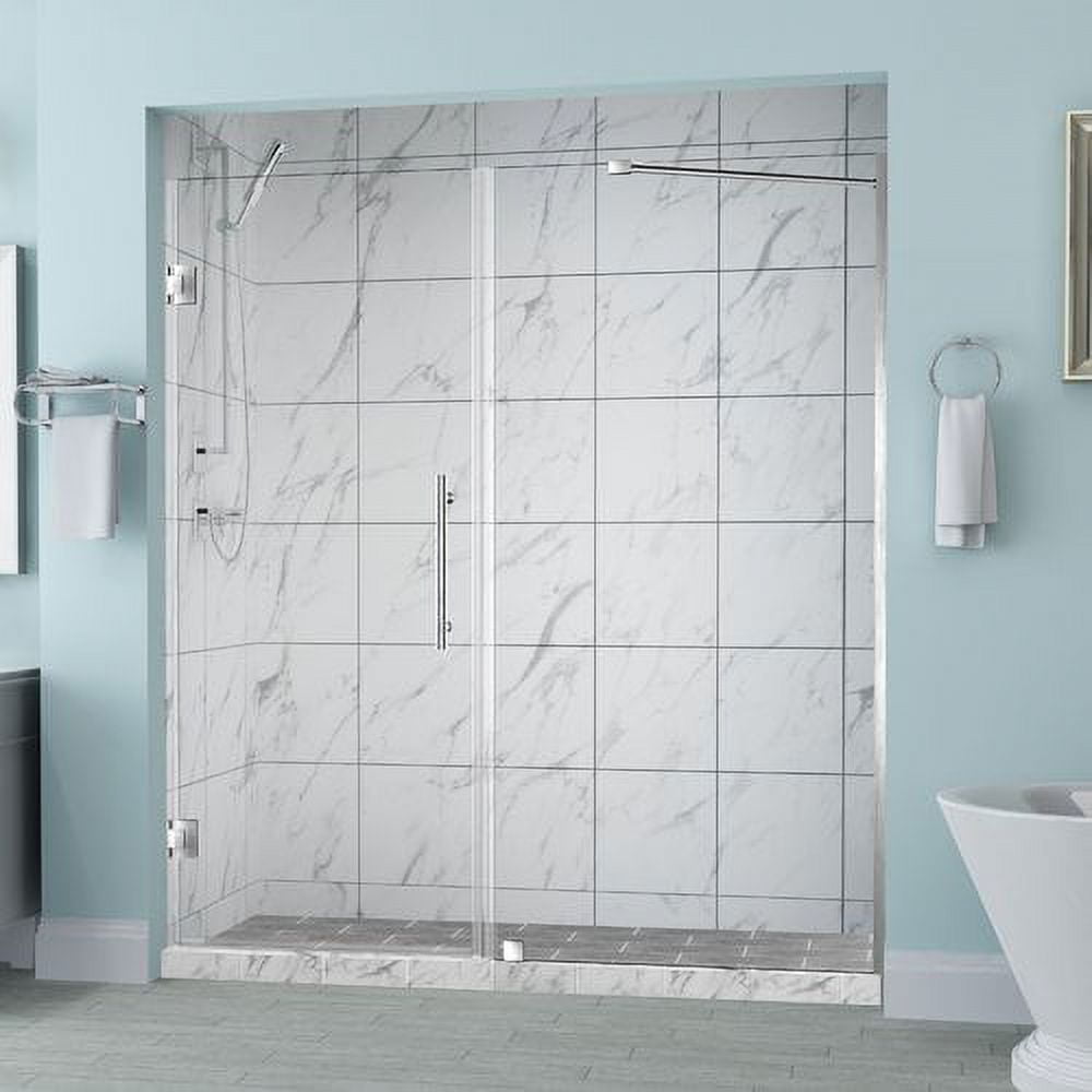 SDR965EZ-SS-5727-10 Belmore 56.25-57.25 x 72 in. Frameless Hinged Shower Door in Stainless Steel -  Aston