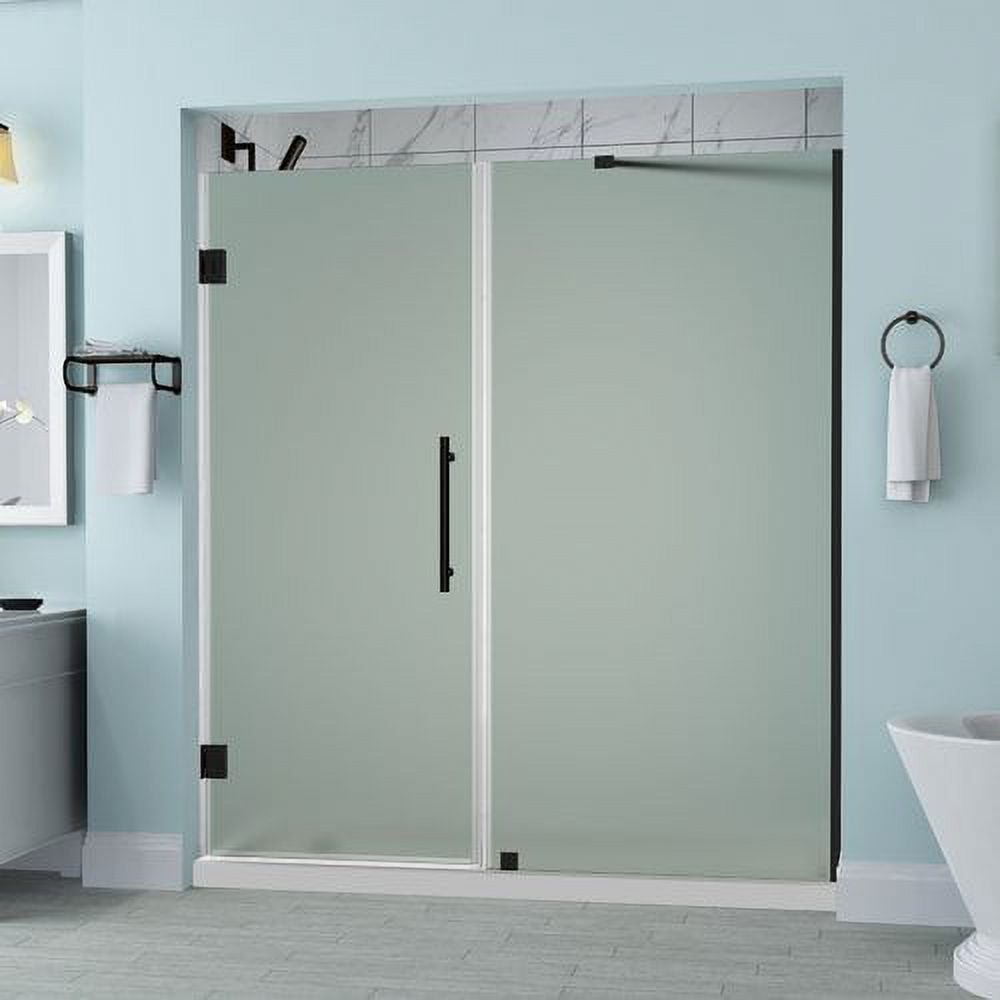 SDR965F-ORB-7638-10 Belmore 75.25-76.25 x 72 in. Frameless Hinged Shower Door with Frosted Glass in Oil Rubbed Bronze