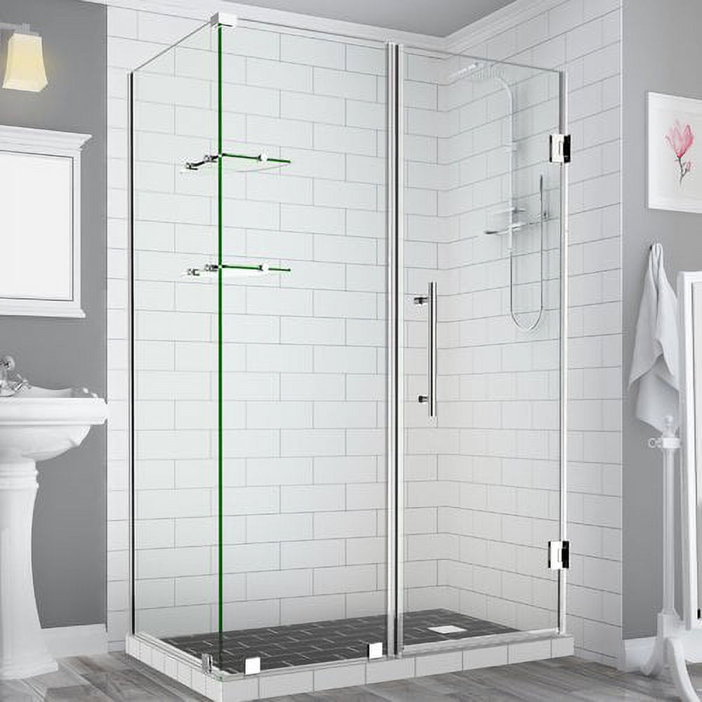 BromleyGS 61.25-62.25 x 36.375 x 72 in. Frameless Corner Hinged Shower Enclosure with Glass Shelves in Chrome