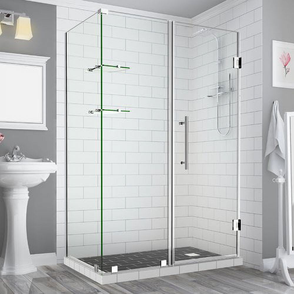 BromleyGS 62.25-63.25 x 36.375 x 72 in. Frameless Corner Hinged Shower Enclosure with Glass Shelves in Chrome