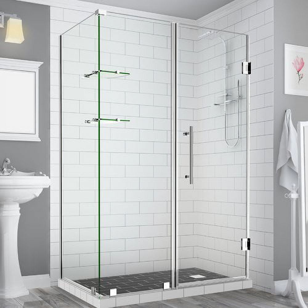 BromleyGS 63.25-64.25 x 32.375 x 72 in. Frameless Corner Hinged Shower Enclosure with Glass Shelves in Chrome
