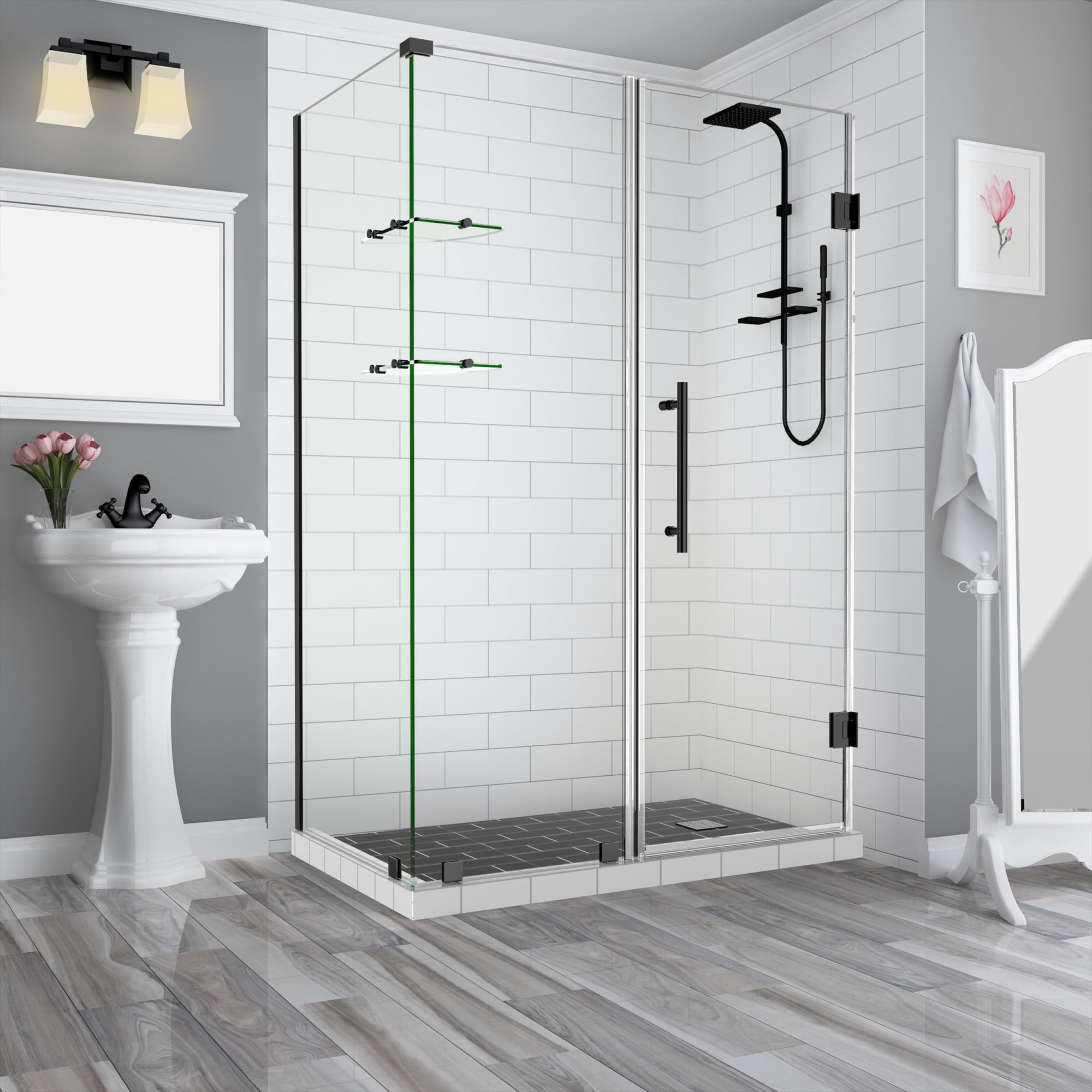 BromleyGS Frameless Corner Hinged Shower Enclosure - Oil Rubbed Bronze