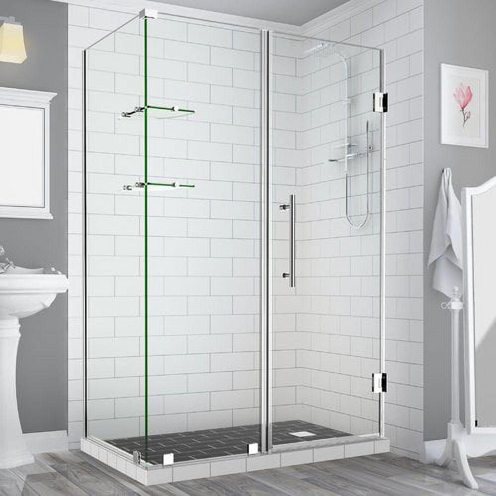 72 x 66 x 30.38 in. Bromley GS Frameless Corner Hinged Shower Enclosure with Glass Shelves, Chrome