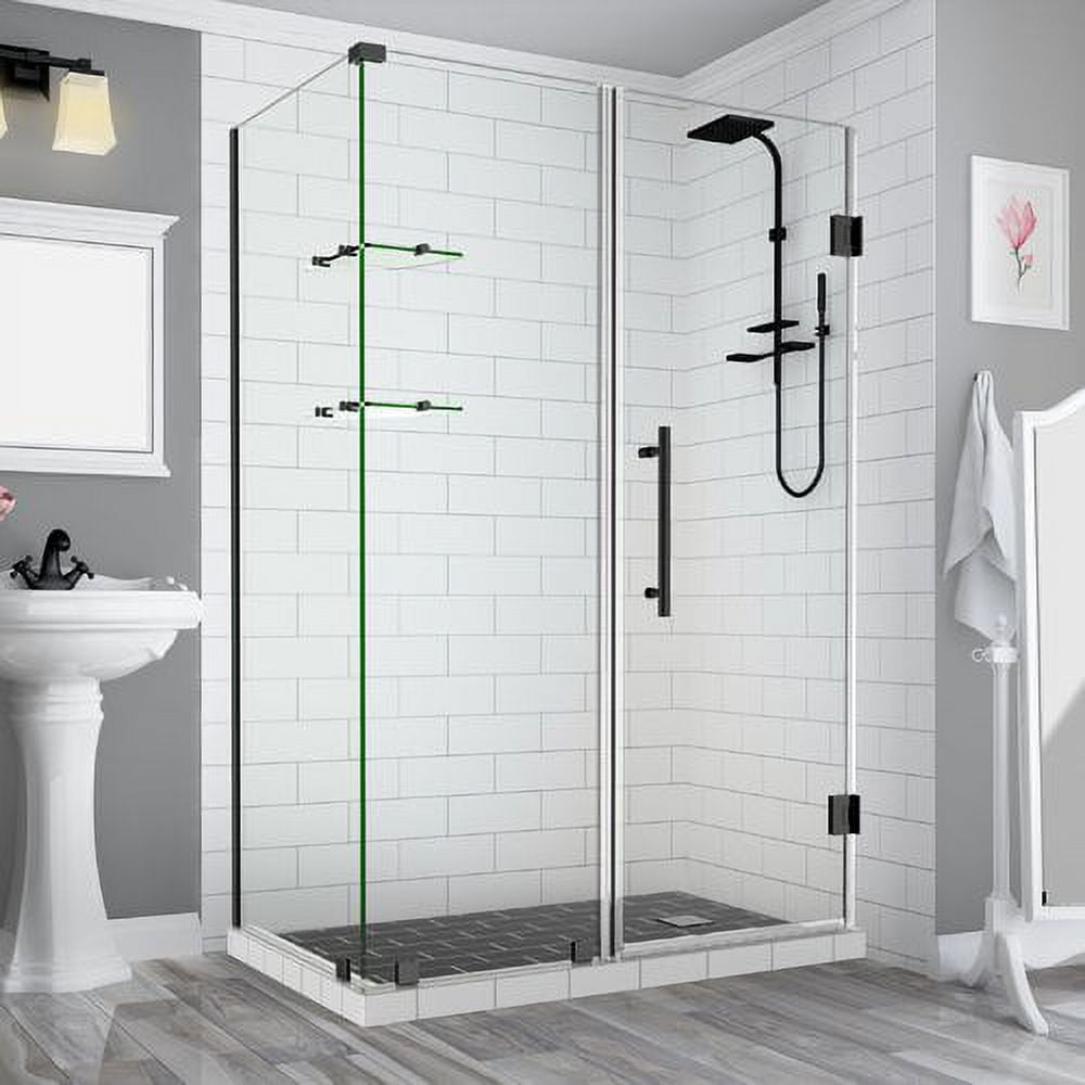 SEN962EZ-ORB-642830-10 72 x 64 x 30.38 in. Bromley GS Frameless Corner Hinged Shower Enclosure with Glass Shelves, Oil Rubbed Bronze