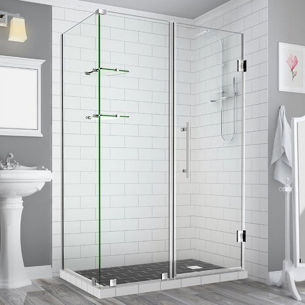72 x 61 x 36.38 in. Bromley GS Frameless Corner Hinged Shower Enclosure with Glass Shelves, Stainless Steel
