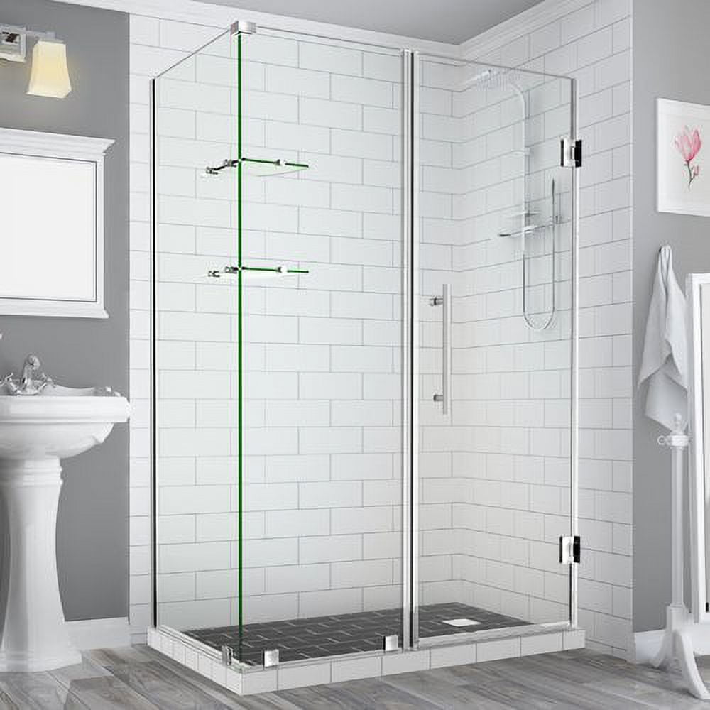 72 x 62 x 38.38 in. Bromley GS Frameless Corner Hinged Shower Enclosure with Glass Shelves, Stainless Steel