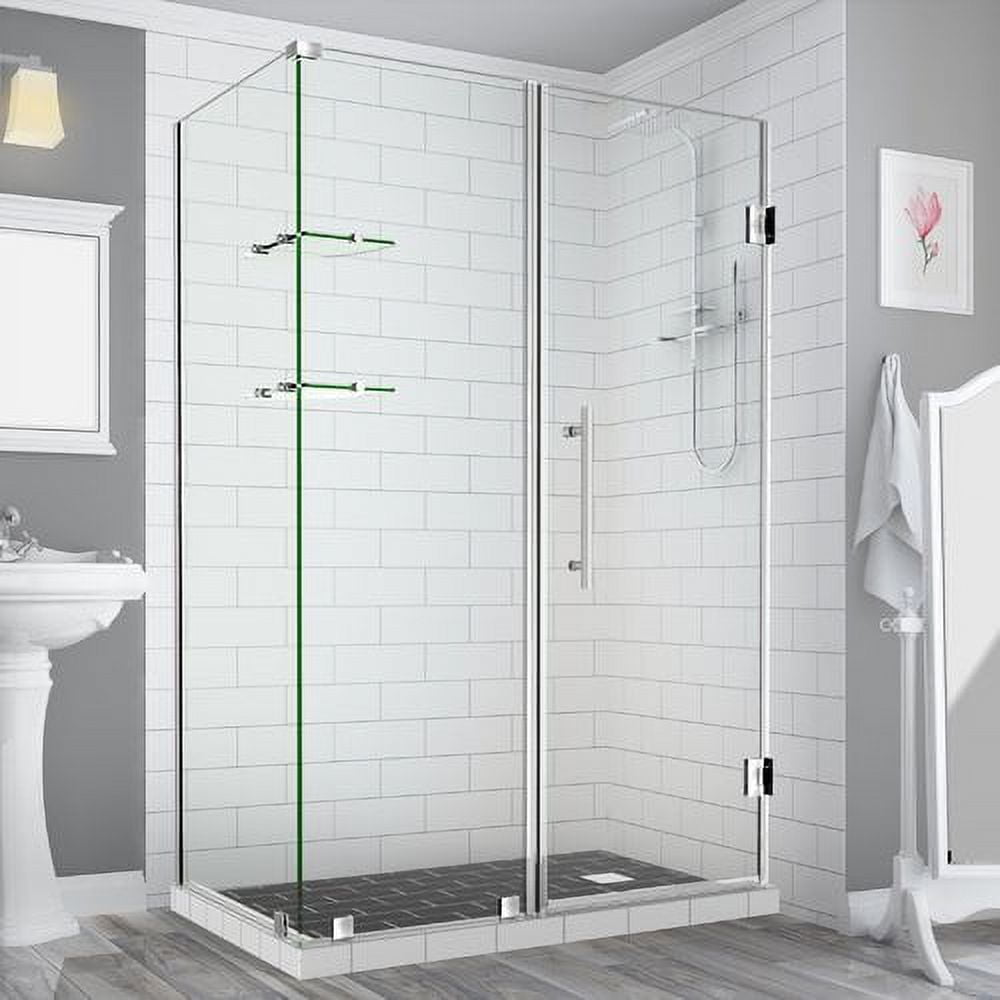 72 x 63 x 38.38 in. Bromley GS Frameless Corner Hinged Shower Enclosure with Glass Shelves, Stainless Steel