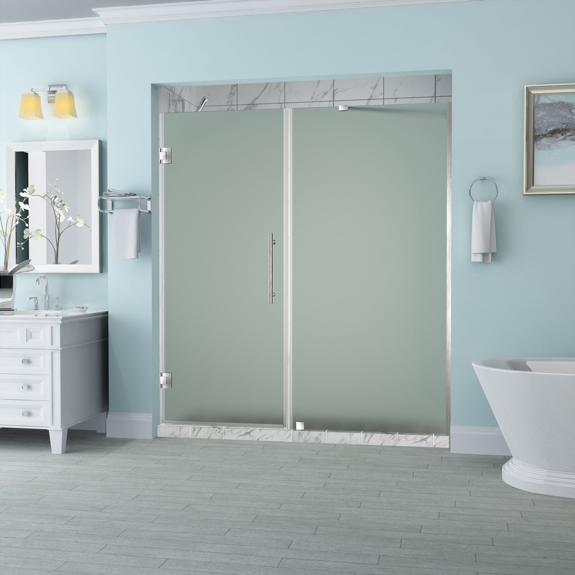 Belmore Frameless Hinged Shower Door with Frosted Glass - Stainless Steel