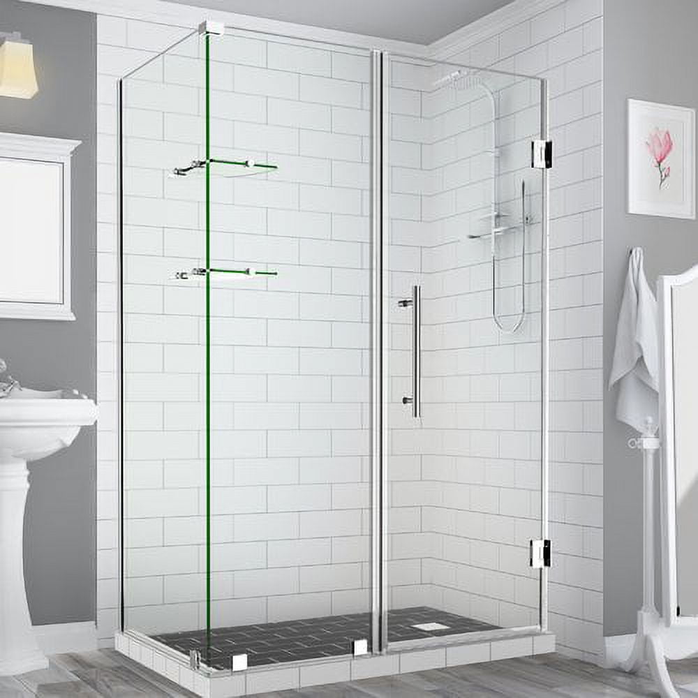 SEN962EZ-CH-683038-10 72 x 68 x 38.38 in. Bromley GS Frameless Corner Hinged Shower Enclosure with Glass Shelves, Chrome