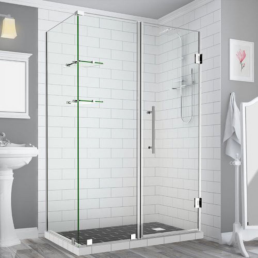 SEN962EZ-CH-693330-10 72 x 69 x 30.38 in. Bromley GS Frameless Corner Hinged Shower Enclosure with Glass Shelves, Chrome