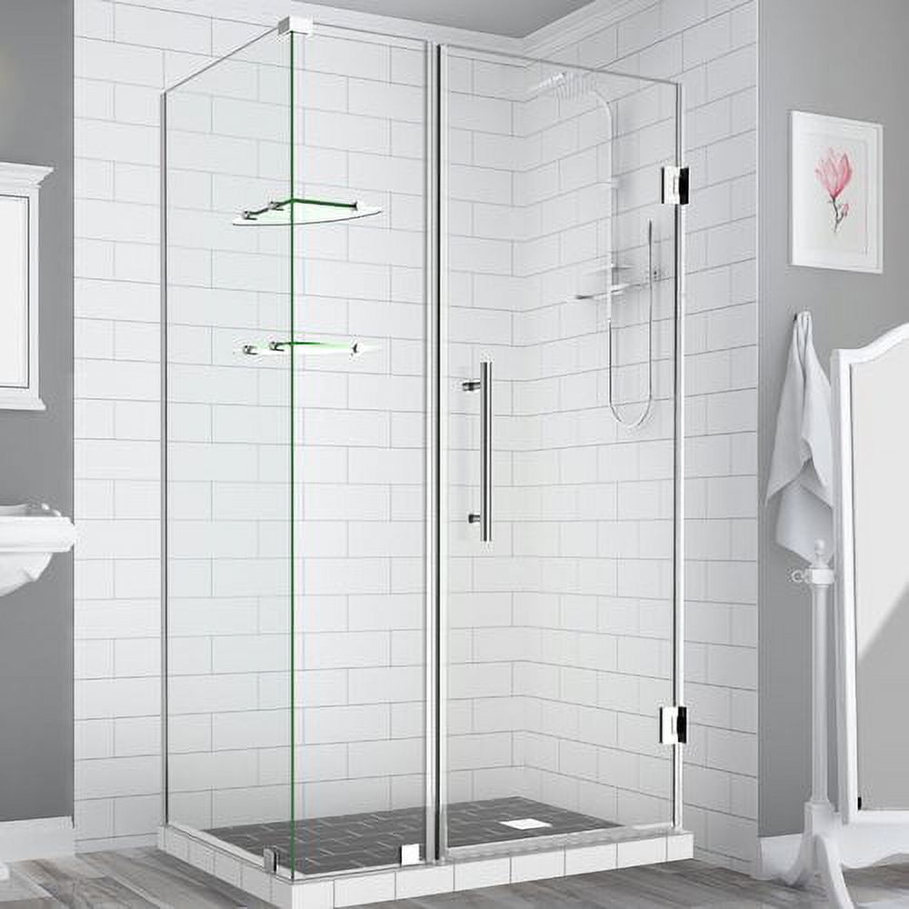 SEN962EZ-CH-372330-10 72 x 37 x 30.38 in. Bromley Frameless Corner Hinged Shower Enclosure with Glass Shelves, Chrome