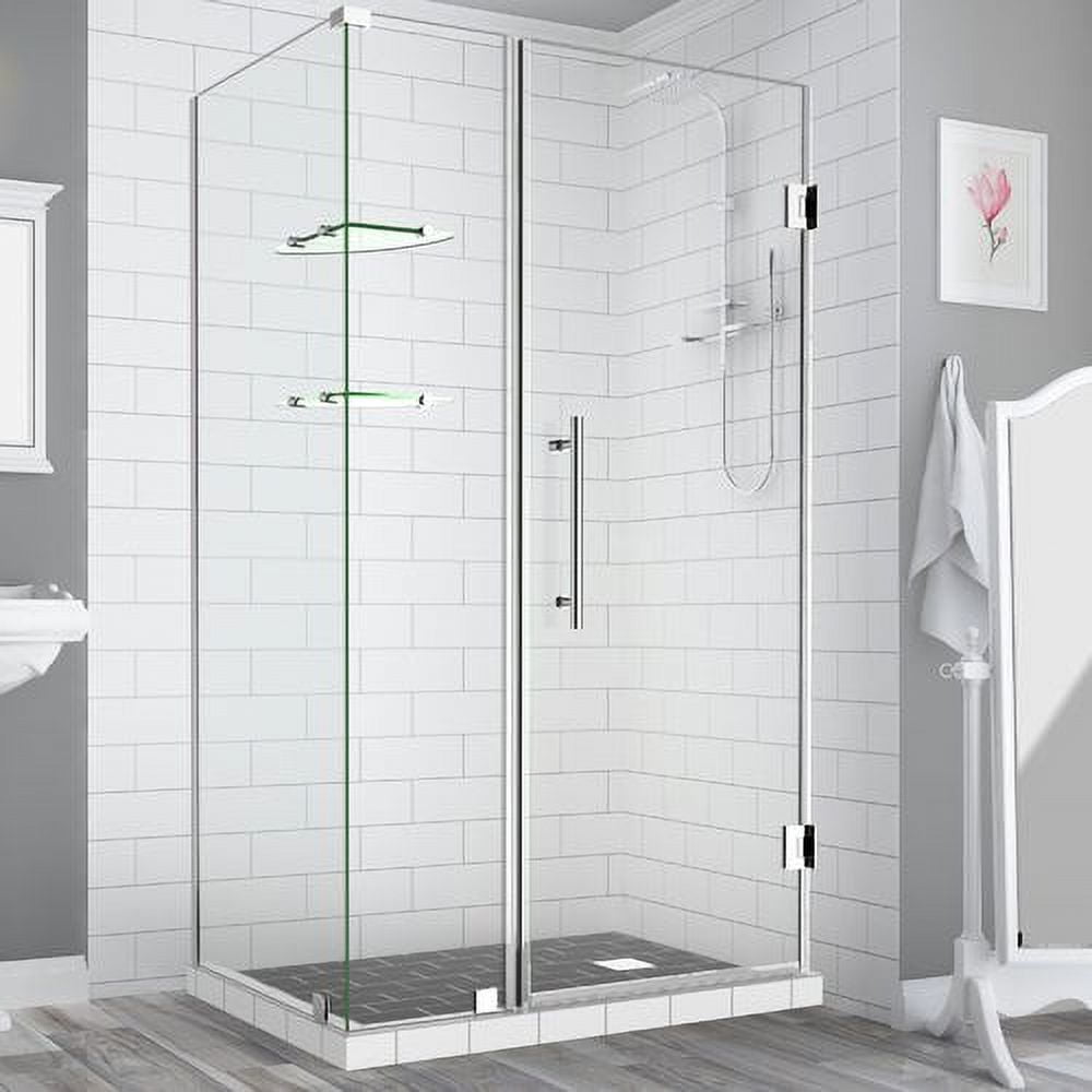 SEN962EZ-CH-372338-10 72 x 37 x 38.38 in. Bromley Frameless Corner Hinged Shower Enclosure with Glass Shelves, Chrome