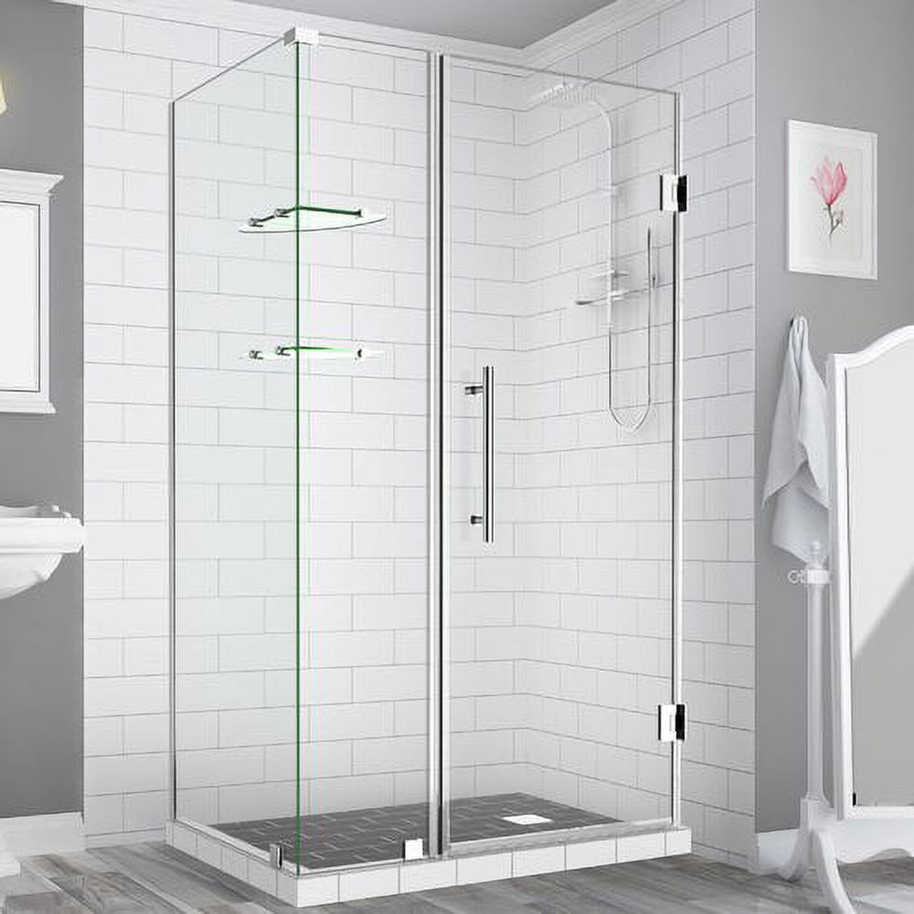 SEN962EZ-CH-392530-10 72 x 39 x 30.38 in. Bromley Frameless Corner Hinged Shower Enclosure with Glass Shelves, Chrome