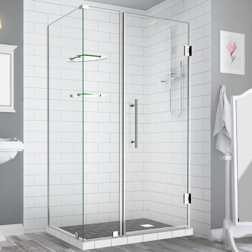 72 x 40 x 30.38 in. Bromley Frameless Corner Hinged Shower Enclosure with Glass Shelves, Chrome