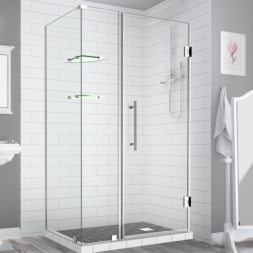 SEN962EZ-CH-402636-10 72 x 40 x 36.38 in. Bromley Frameless Corner Hinged Shower Enclosure with Glass Shelves, Chrome