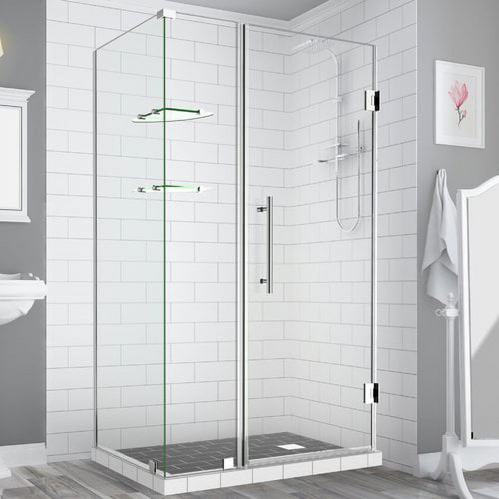 72 x 41 x 34.38 in. Bromley Frameless Corner Hinged Shower Enclosure with Glass Shelves, Chrome