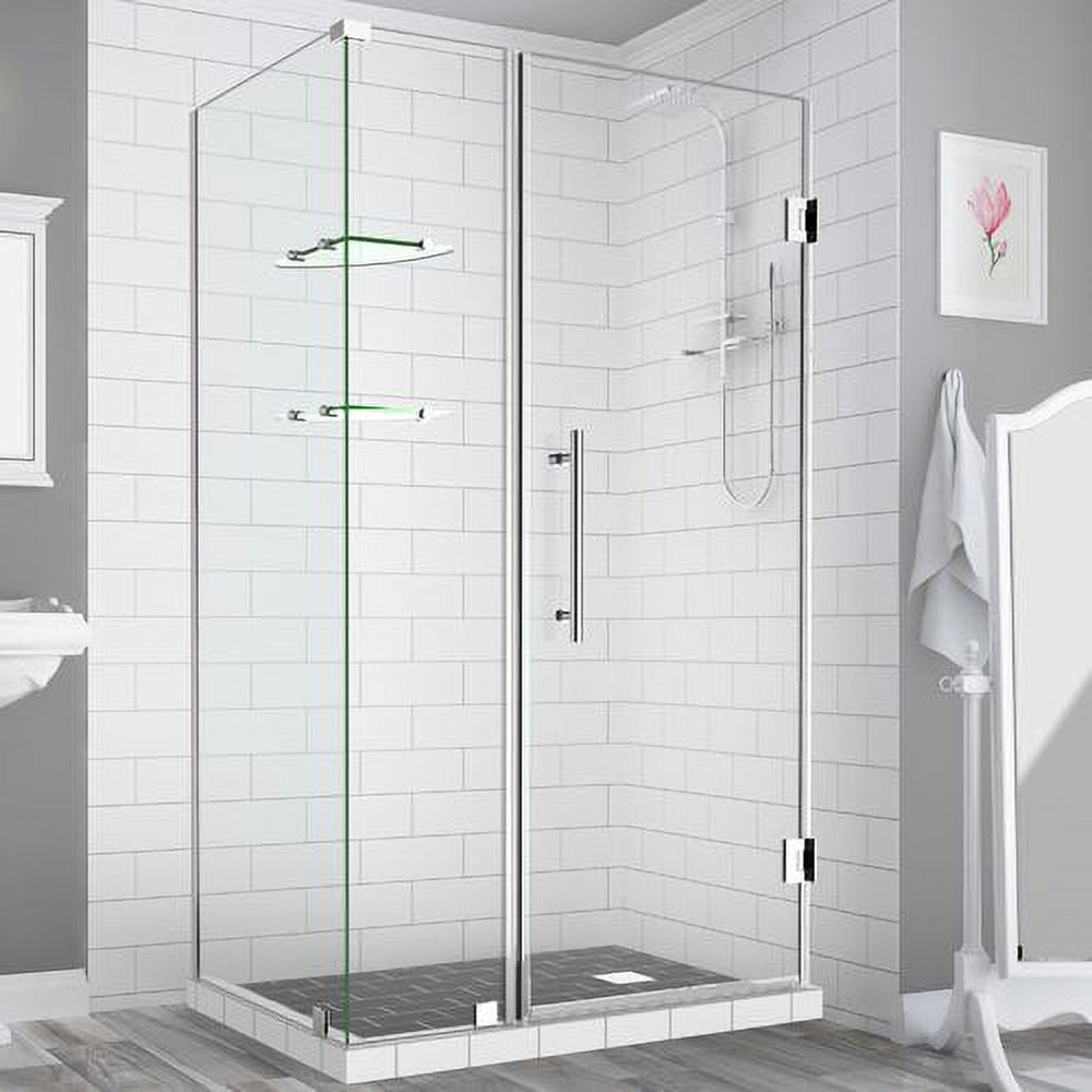 72 x 41 x 38.38 in. Bromley Frameless Corner Hinged Shower Enclosure with Glass Shelves, Chrome